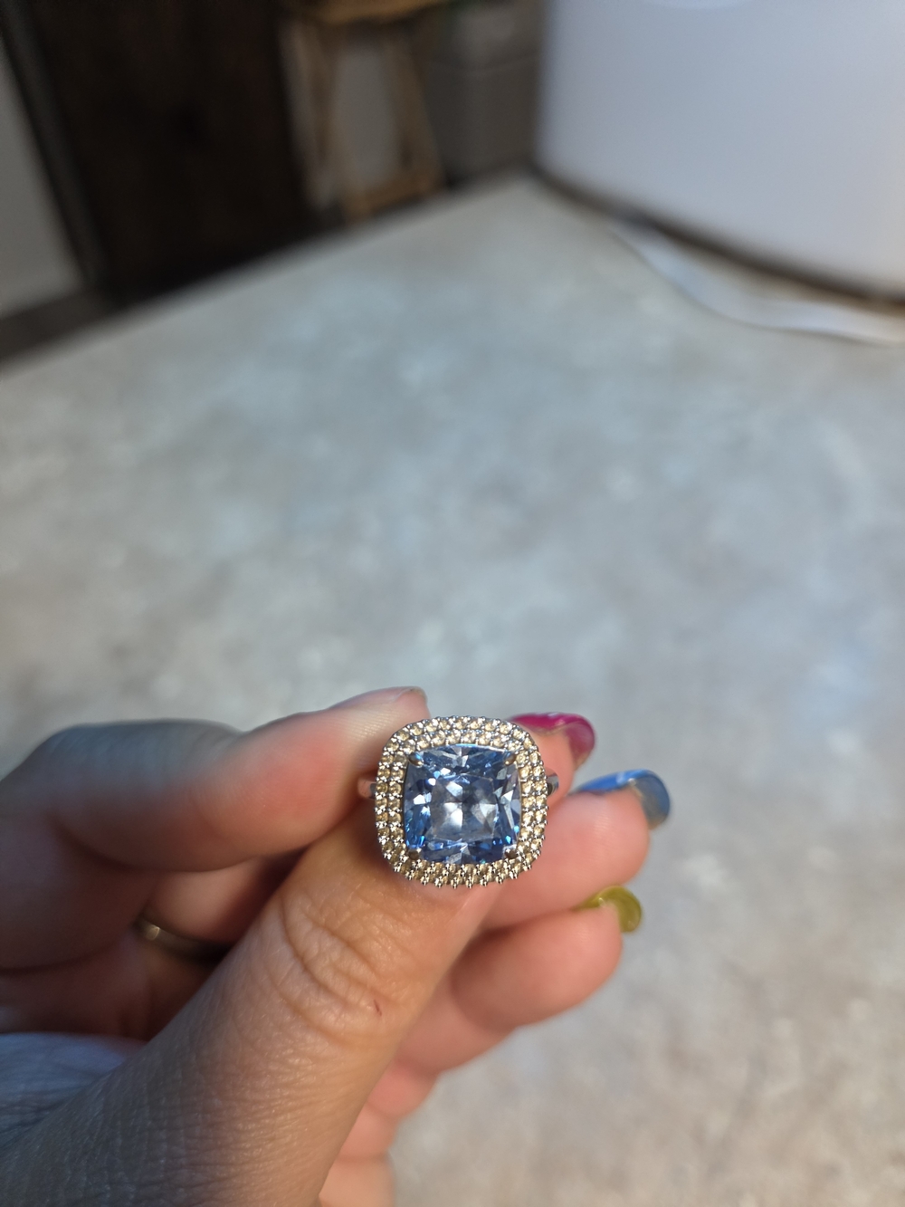 Elegant Blue Cushion-Cut Halo Ring